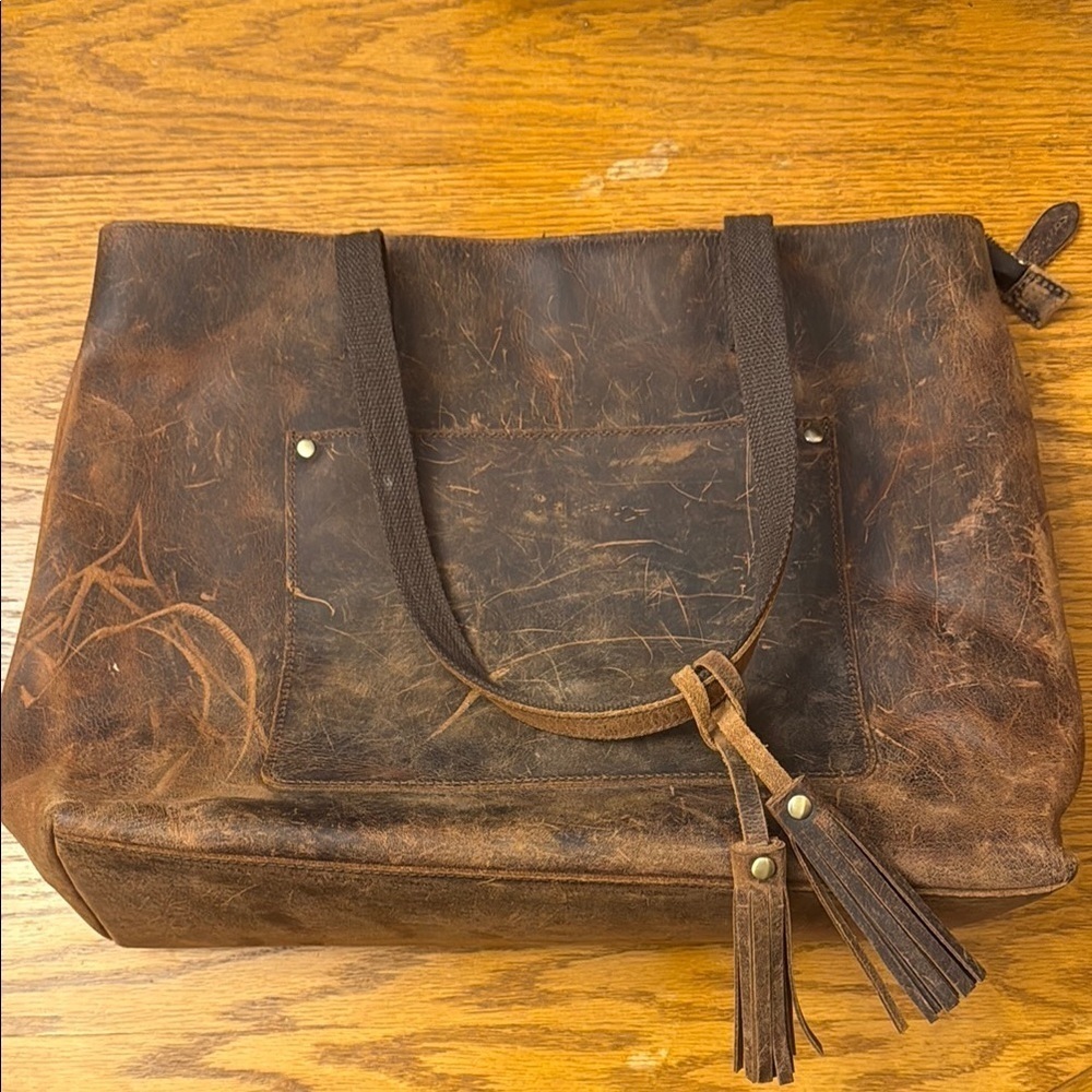 S-Zone Brown Leather Tote Bag